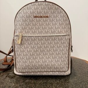 Michael Kors Tan and Cream Logo Backpack